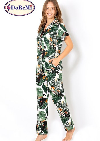 Yeşil Desenli Kadın Uzun Pijama Takımı - Görsel 2