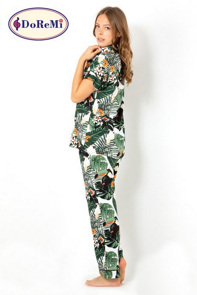 Yeşil Desenli Kadın Uzun Pijama Takımı - Görsel 3