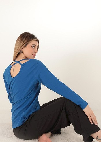 Mavi Uzun Kollu Rahat Hamile Üstü - Görsel 2