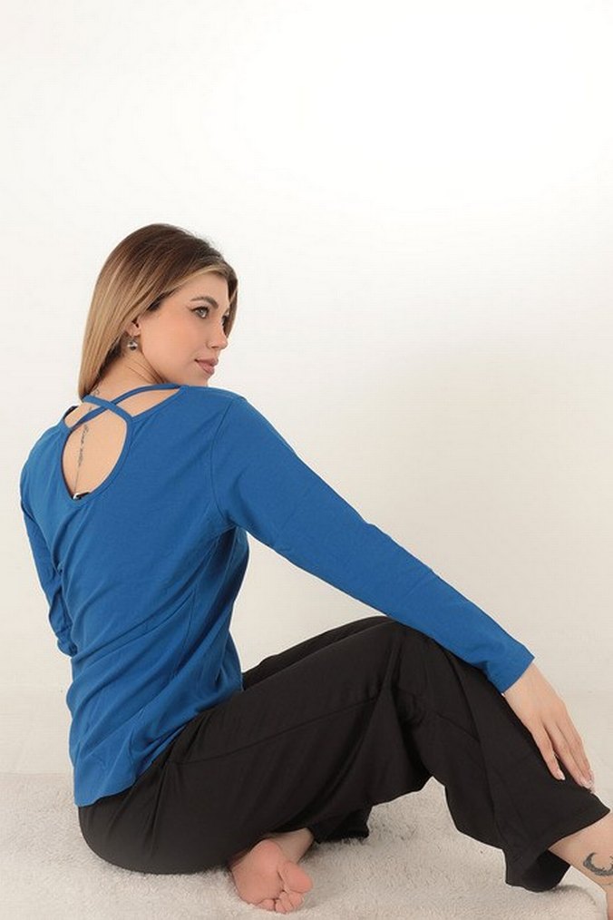 Mavi Uzun Kollu Rahat Hamile Üstü - Görsel 2