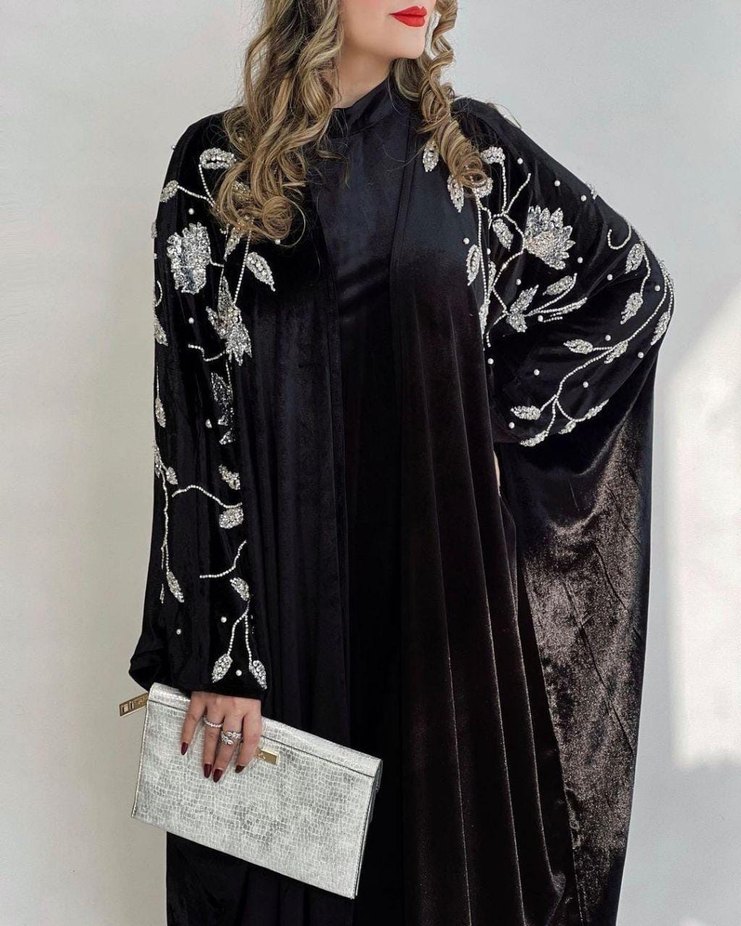 Rüyagül Kadife Taşlı Siyah Abaya - Görsel 2