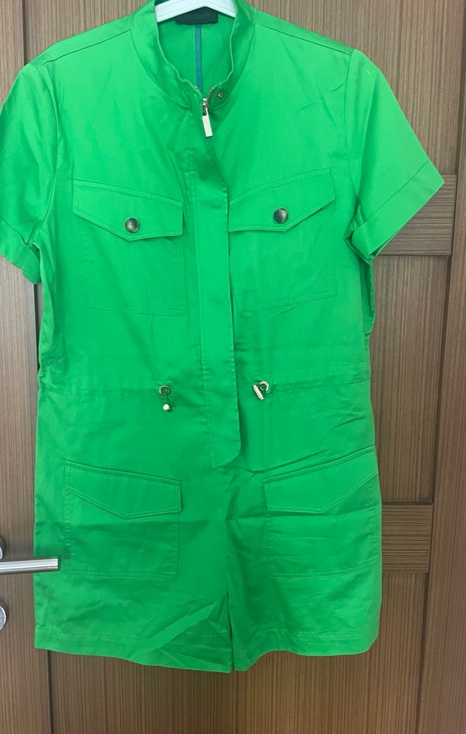 Düğmeli Yeşil Kısa Tulum - Görsel 2