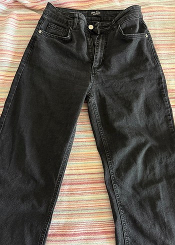 Siyah Wide Leg Denim Pantolon