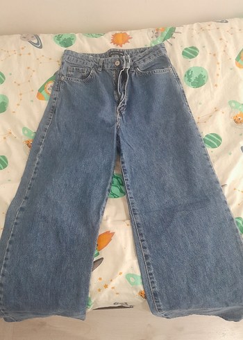 Kadın Mavi Bol Paça Kot Pantolon