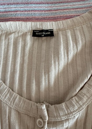 River Island Bej Düğmeli Uzun Kollu Kadın Bluz