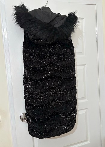 Siyah Kürklü Uzun Kadın Yelek - Görsel 2