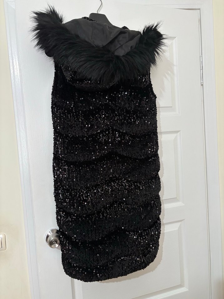 Siyah Kürklü Uzun Kadın Yelek - Görsel 2