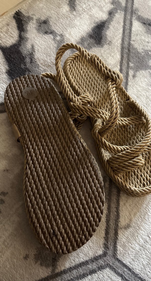 Bej keten bağcıklı dolgu topuk sandalet - Görsel 2