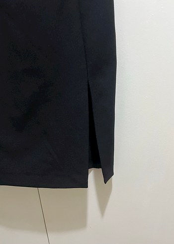 Siyah V Yaka Midi Ofis Elbisesi - Görsel 5