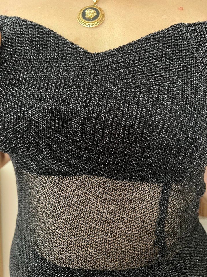 Siyah İnce Askılı abiye - Görsel 2