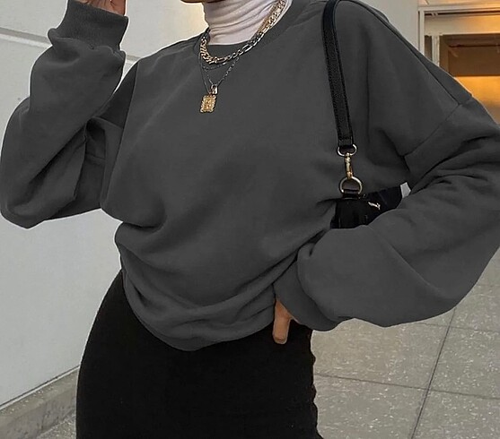 Füme bisiklet yaka basic sweatshirt