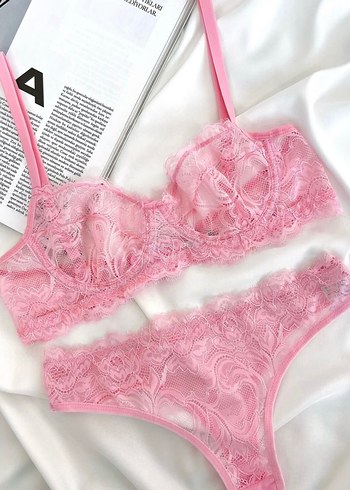 Pembe Nakışlı Vintage Mini Sütyen Takımı