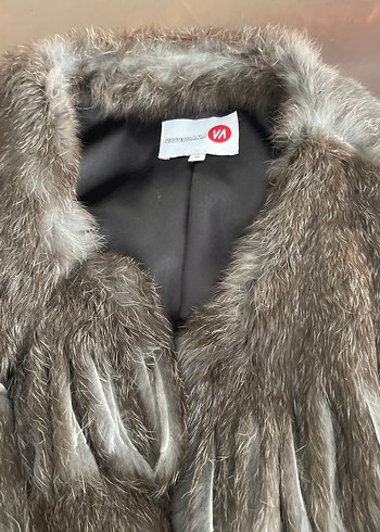 Kürk Detaylı Uzun Kadın Deri Yelek %100 tavşan - Görsel 8