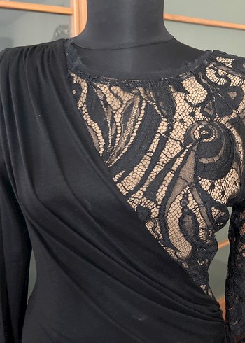 Drapeli Siyah Uzun Kollu Gotik Elbise - Görsel 13