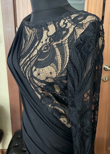 Drapeli Siyah Uzun Kollu Gotik Elbise - Görsel 7