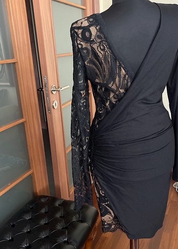 Drapeli Siyah Uzun Kollu Gotik Elbise - Görsel 16