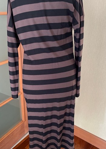 Kahverengi Zebra Desenli Uzun Drapeli Elbise - Görsel 8