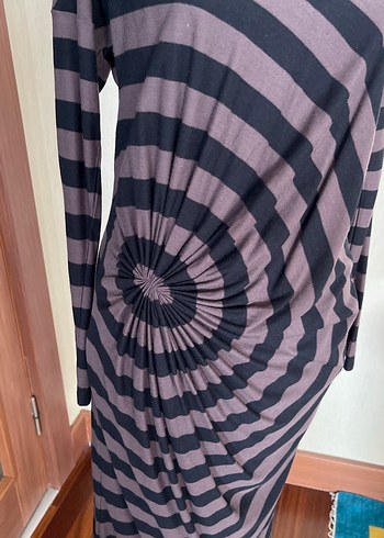 Kahverengi Zebra Desenli Uzun Drapeli Elbise - Görsel 2