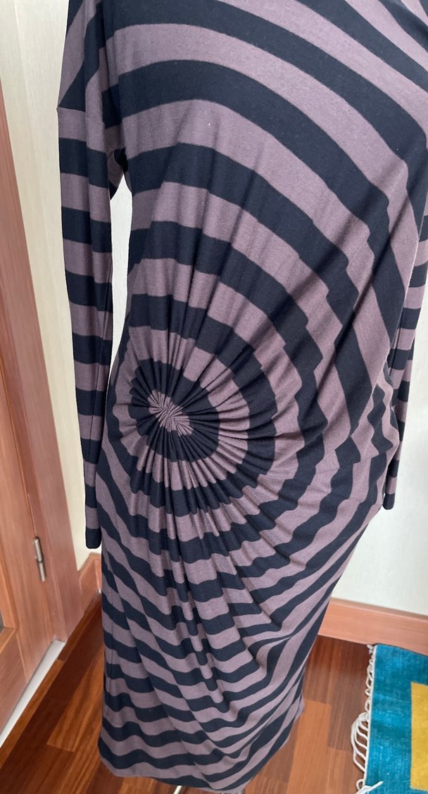 Kahverengi Zebra Desenli Uzun Drapeli Elbise - Görsel 2