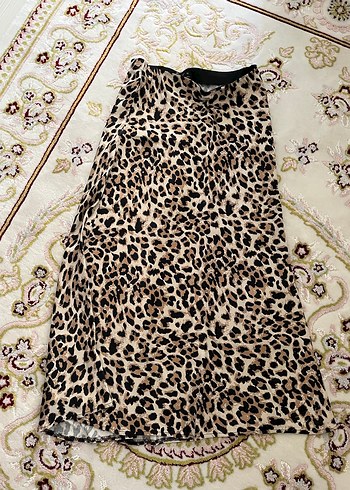 Kahverengi Leopar Desenli Kadın Uzun Etek