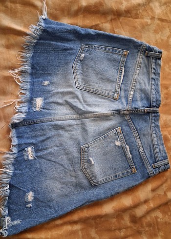 Kadın Mavi Kot Mini Etek - Görsel 2