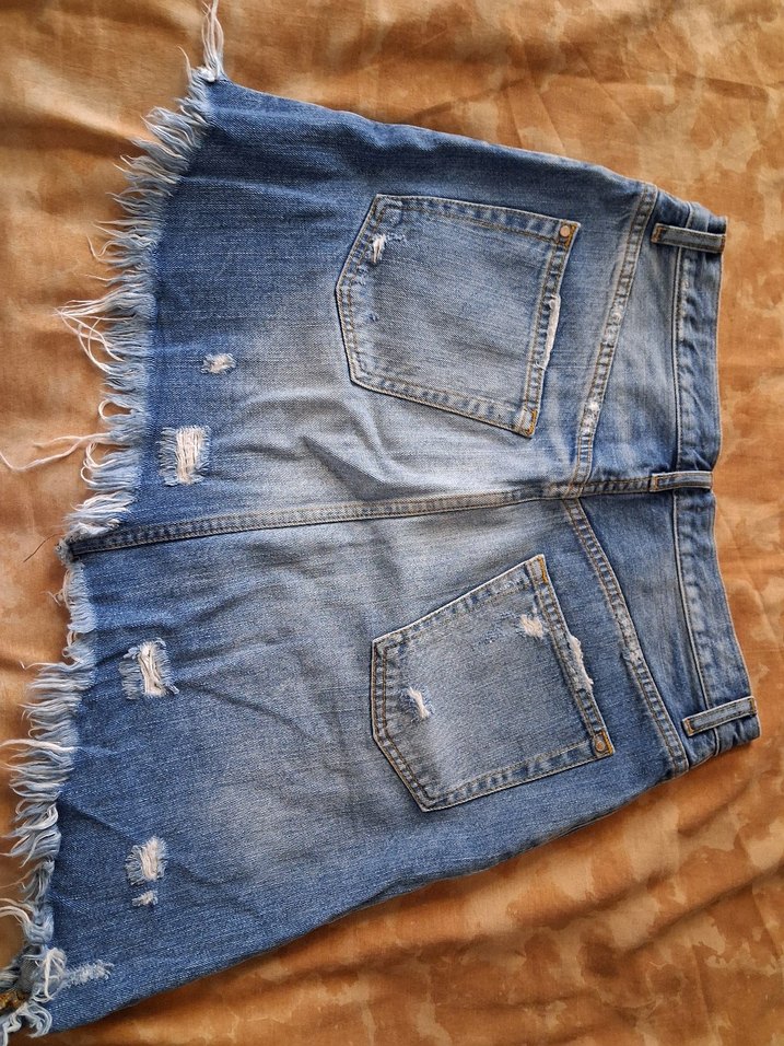 Kadın Mavi Kot Mini Etek - Görsel 2