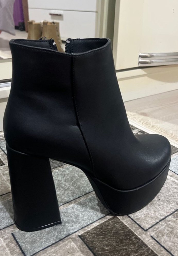 Deri Siyah Platform Topuklu Goth Kadın Bot - Görsel 2