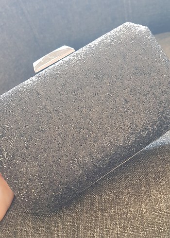 Gri Simli Kadın Denim Clutch Çanta - Görsel 2
