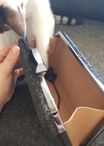 Gri Simli Kadın Denim Clutch Çanta - Görsel 4