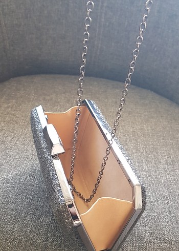 Gri Simli Kadın Denim Clutch Çanta - Görsel 5