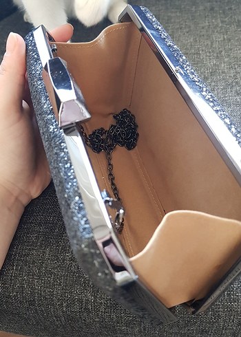 Gri Simli Kadın Denim Clutch Çanta - Görsel 3