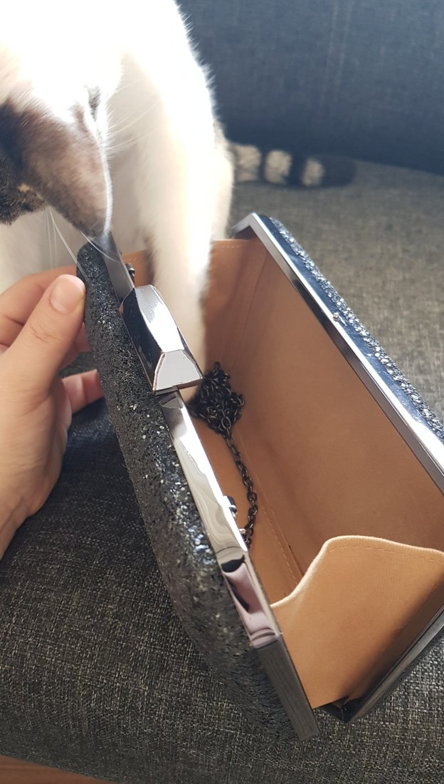 Gri Simli Kadın Denim Clutch Çanta - Görsel 4