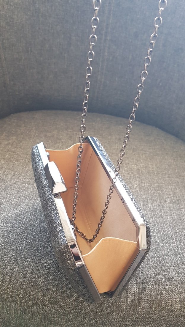 Gri Simli Kadın Denim Clutch Çanta - Görsel 5