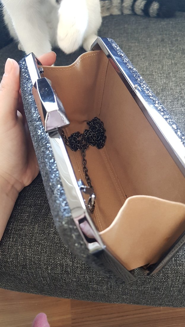 Gri Simli Kadın Denim Clutch Çanta - Görsel 3