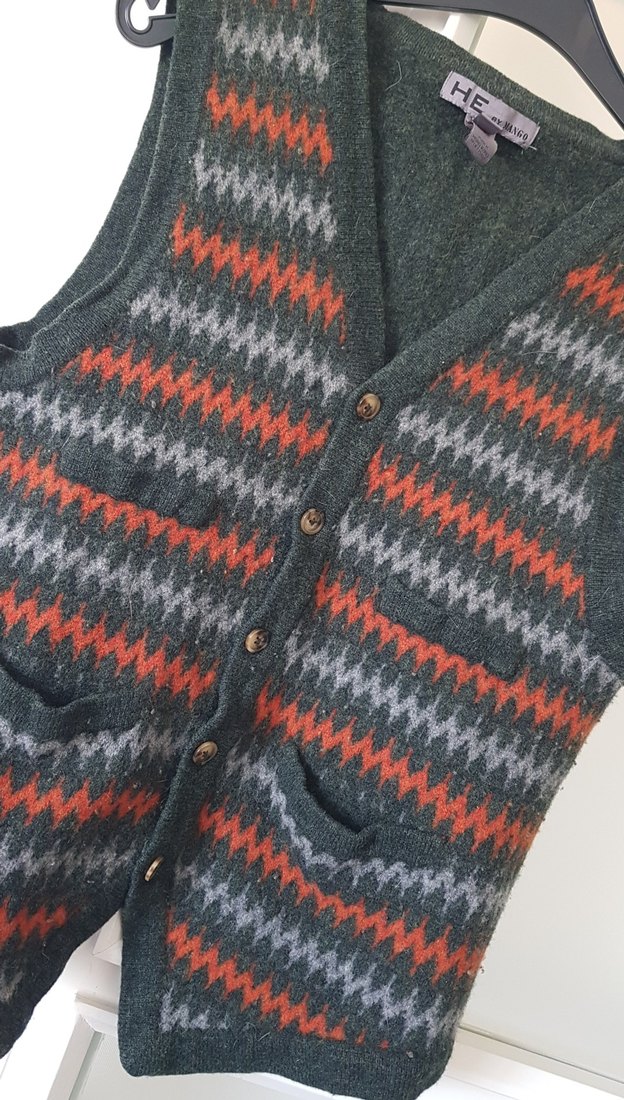 Gri Desenli Erkek Örgü Yün Yelek - Görsel 2