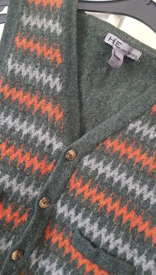 Gri Desenli Erkek Örgü Yün Yelek - Görsel 5