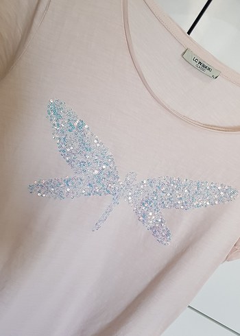 LCW Pembe Pul Detaylı Kısa Kollu Kadın Tişört - Görsel 7