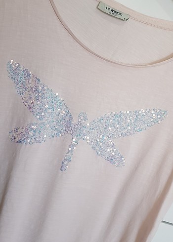 LCW Pembe Pul Detaylı Kısa Kollu Kadın Tişört - Görsel 3