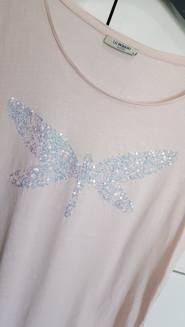 LCW Pembe Pul Detaylı Kısa Kollu Kadın Tişört - Görsel 3