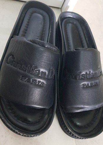 Christian Dior Siyah Nakışlı Platform Topuklu Kadın Terlik - Görsel 6