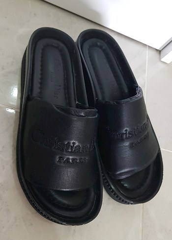 Christian Dior Siyah Nakışlı Platform Topuklu Kadın Terlik - Görsel 2