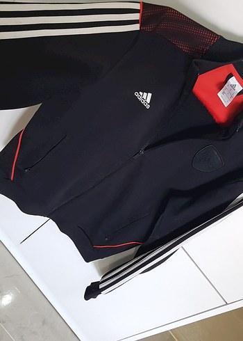 Unisex Adidas Kırmızı Siyah Fermuarlı Ceket - Görsel 6