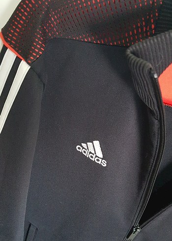 Unisex Adidas Kırmızı Siyah Fermuarlı Ceket - Görsel 3