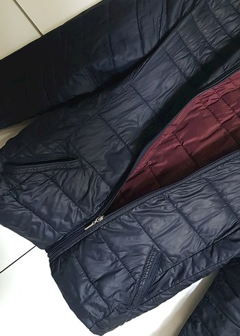 Kadın Bordo Lacivert Fermuarlı Midi Ceket - Görsel 4