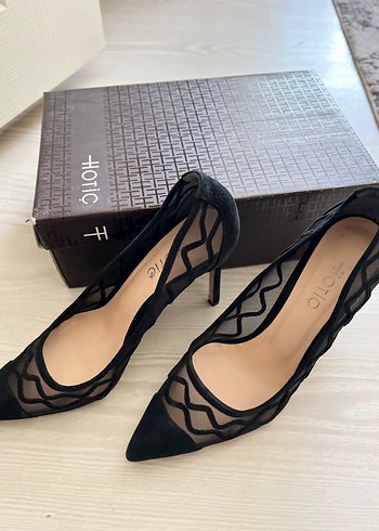 38 Beden siyah Renk Siyah Dantel Detaylı İnce Topuklu Stiletto