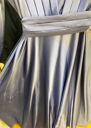 Mavi Pilili Uzun Kadın Abiye Elbise - Görsel 4