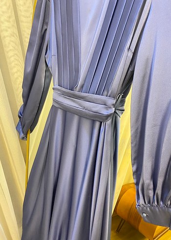 Mavi Pilili Uzun Kadın Abiye Elbise - Görsel 2