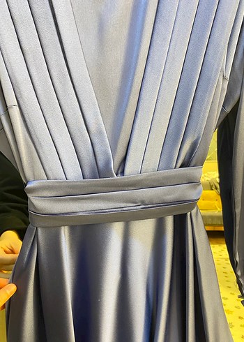 Mavi Pilili Uzun Kadın Abiye Elbise - Görsel 3