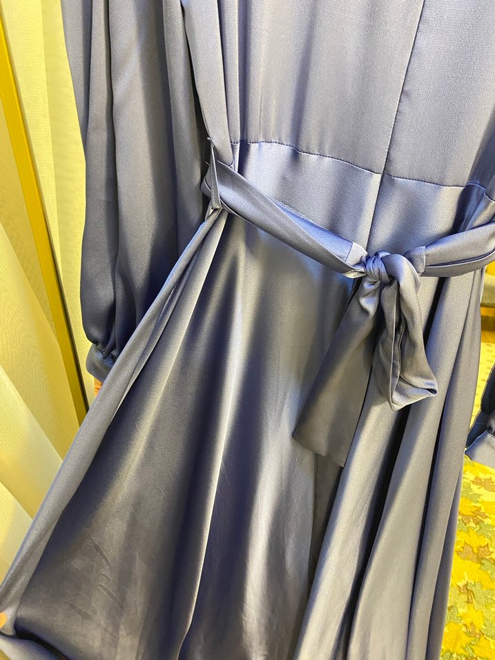 Mavi Pilili Uzun Kadın Abiye Elbise - Görsel 5