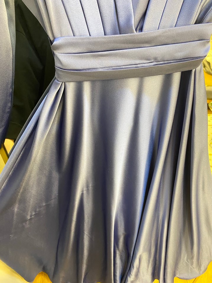 Mavi Pilili Uzun Kadın Abiye Elbise - Görsel 4